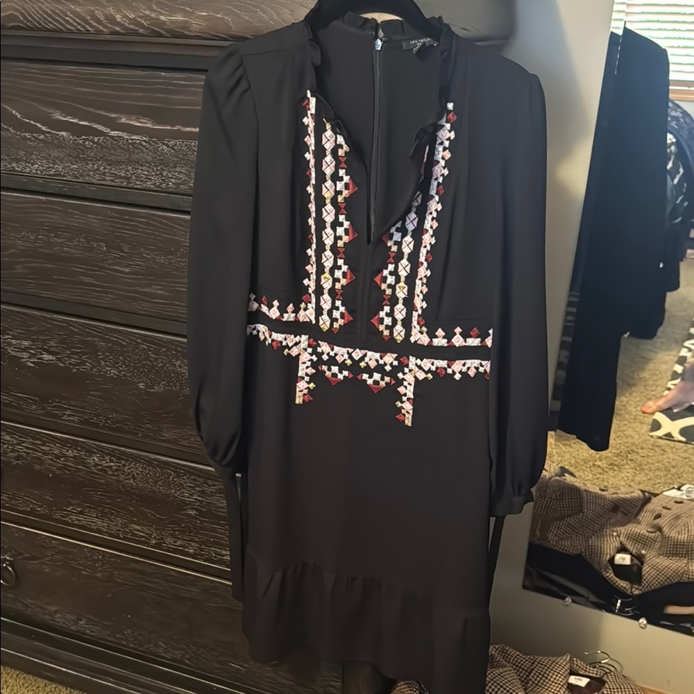 Ann Taylor Black Dress with Embroidery